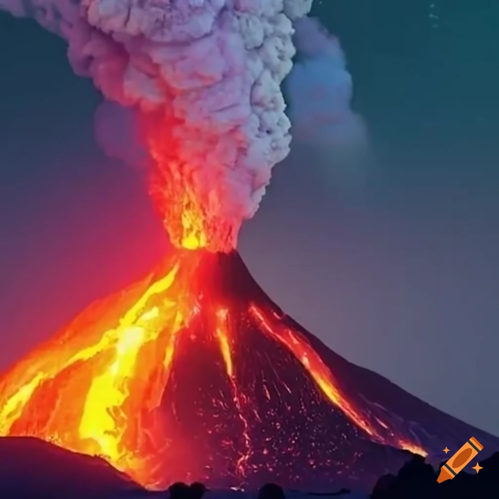 volcano erupting with smoke and lava