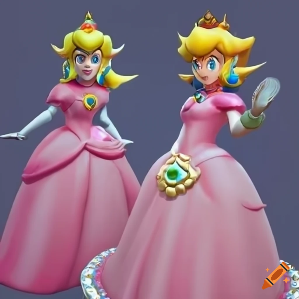 Fan art of princess peach and link posing together on Craiyon