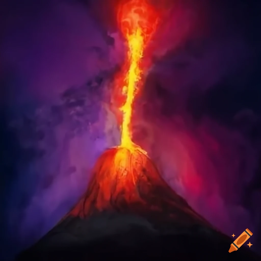 volcano erupting with smoke and lava