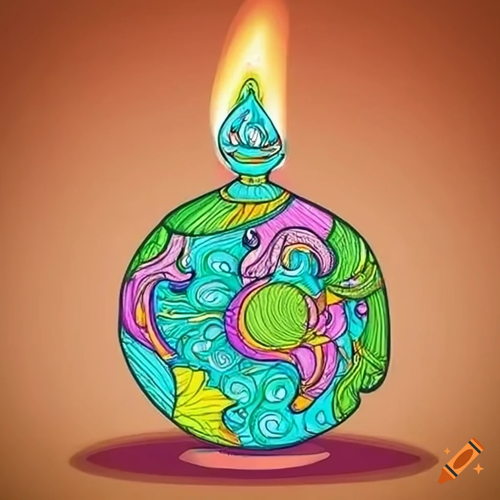 Diseño brillante de diya y hojas para la celebración ecológica de diwali |  Vector Gratis
