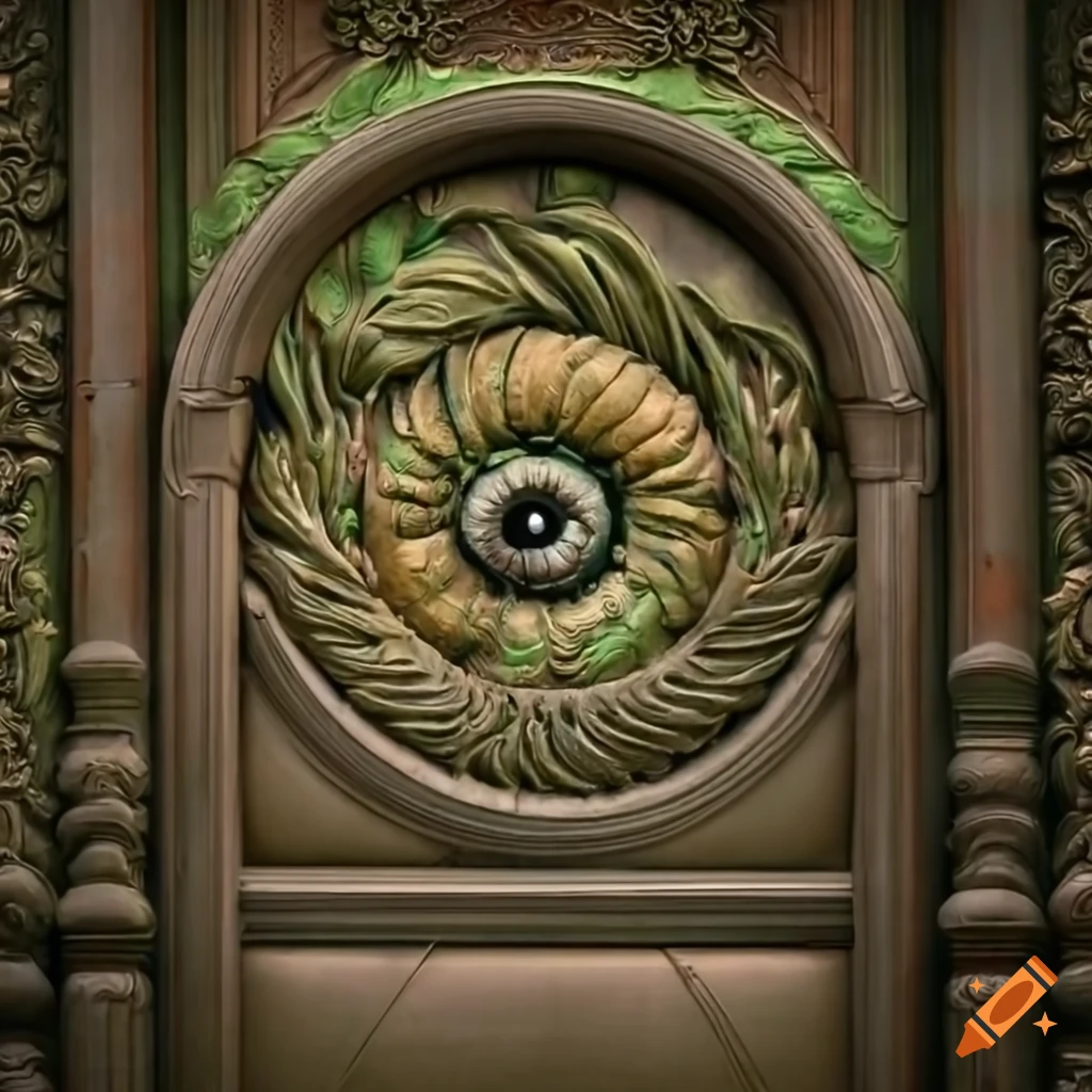Intricate moss-covered baroque door