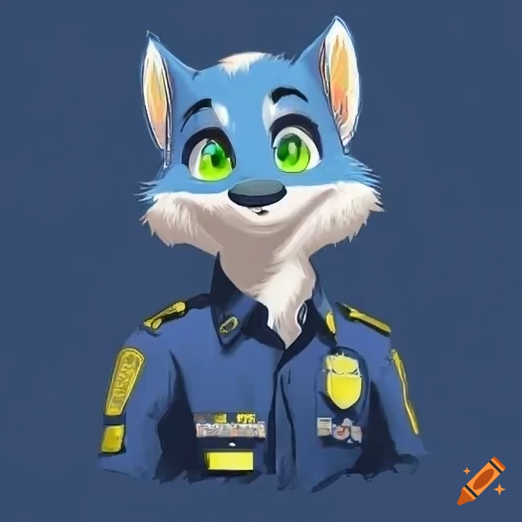 anthropomorphic character in police uniform posing