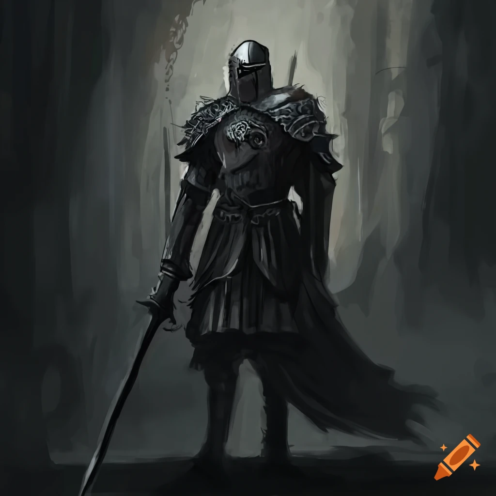Sketch of a dark medieval knight on Craiyon
