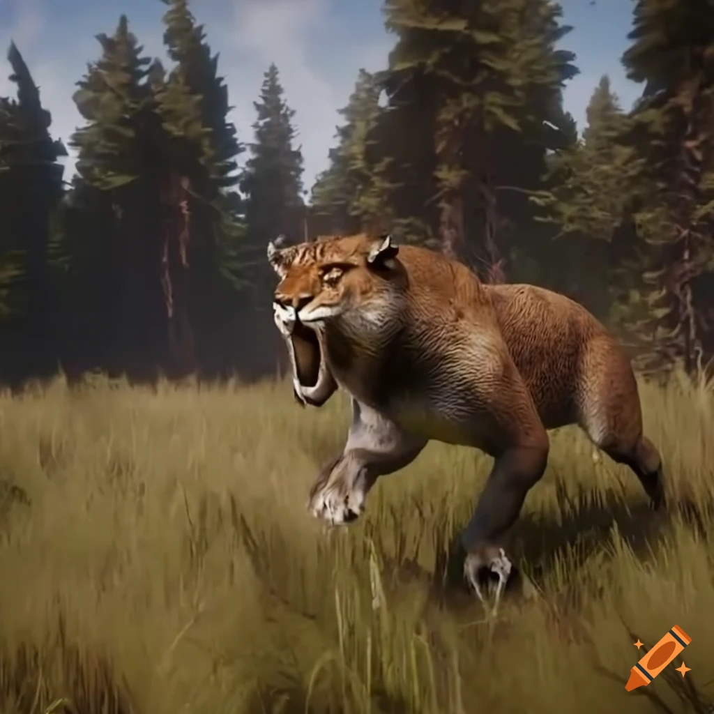 Image of a brown liger hunting an antelope in a grass field on Craiyon