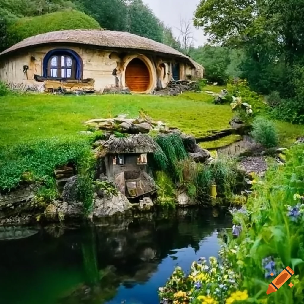 Picture of a magical hobbit house by a lake on Craiyon