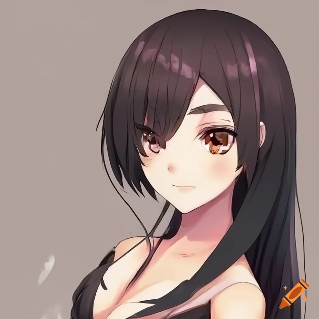cute anime character with black hair and captivating eyes