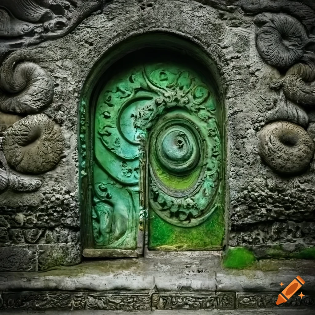 baroque door with engraved spiral galaxy