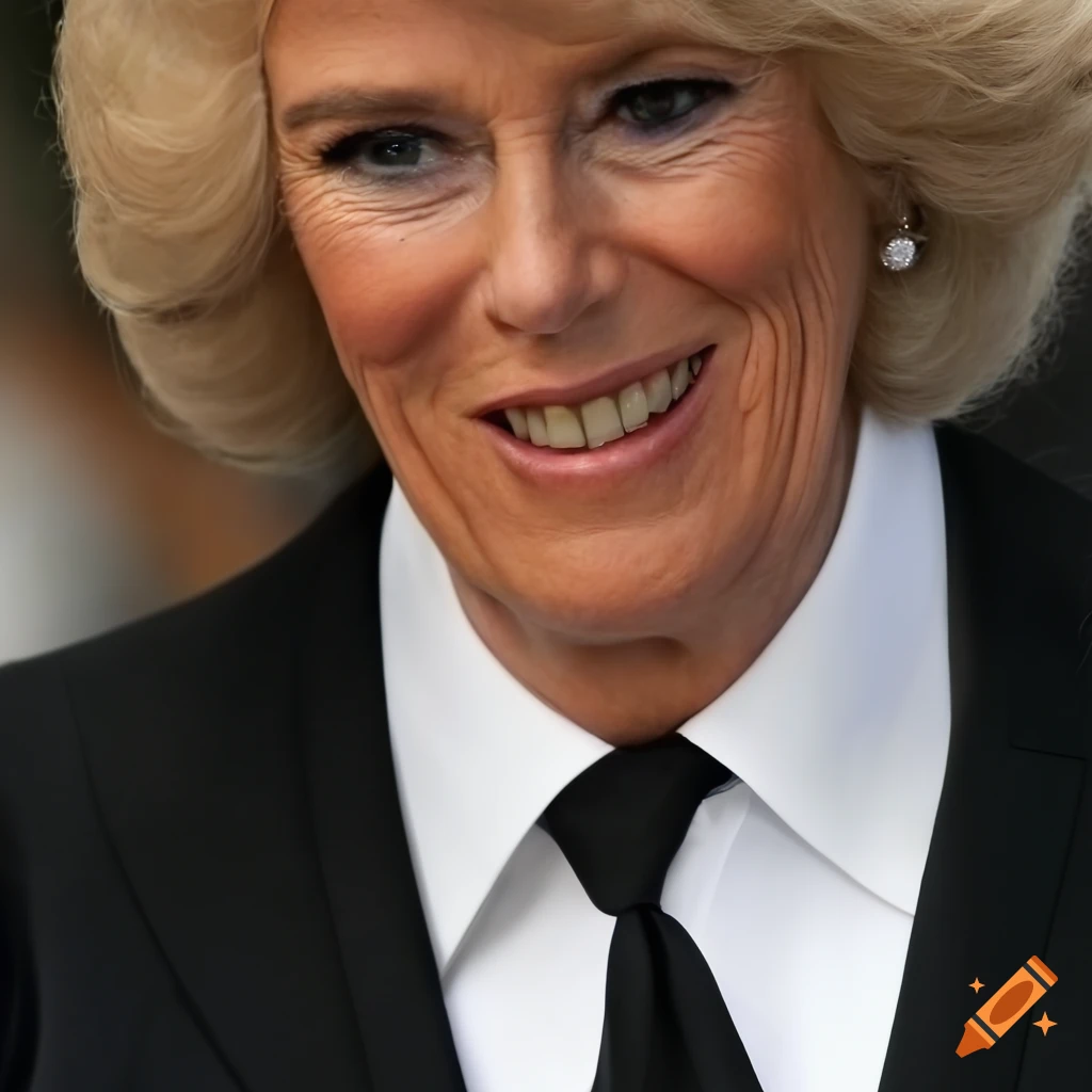 Close Up Of Camilla Parker Bowles In Black Suit And Tie On Craiyon 4444