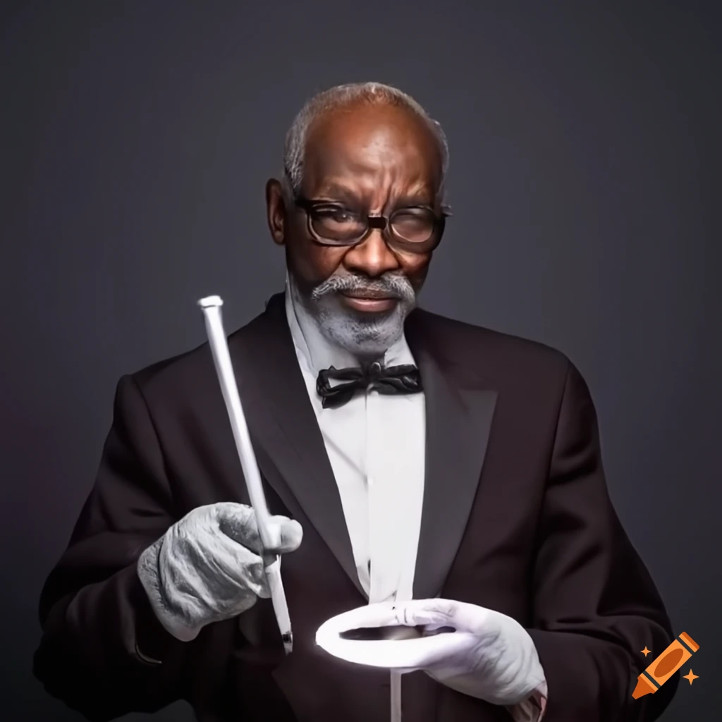 image of a mature black magician with a glowing wand