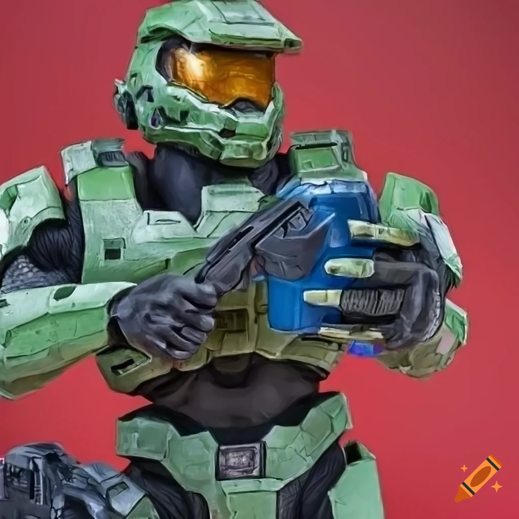 Master Chief From Halo Holding Cup To His Helmet On Craiyon