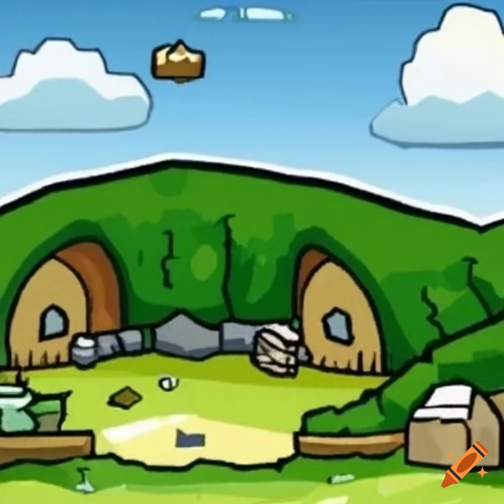 Illustration of a hobbit house in scribblenauts on Craiyon