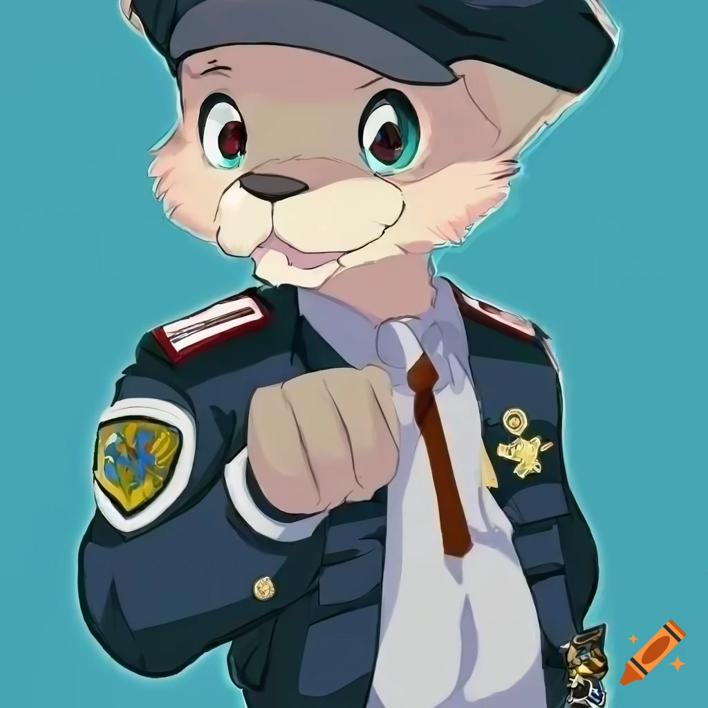 Anthro furry character in japanese police uniform