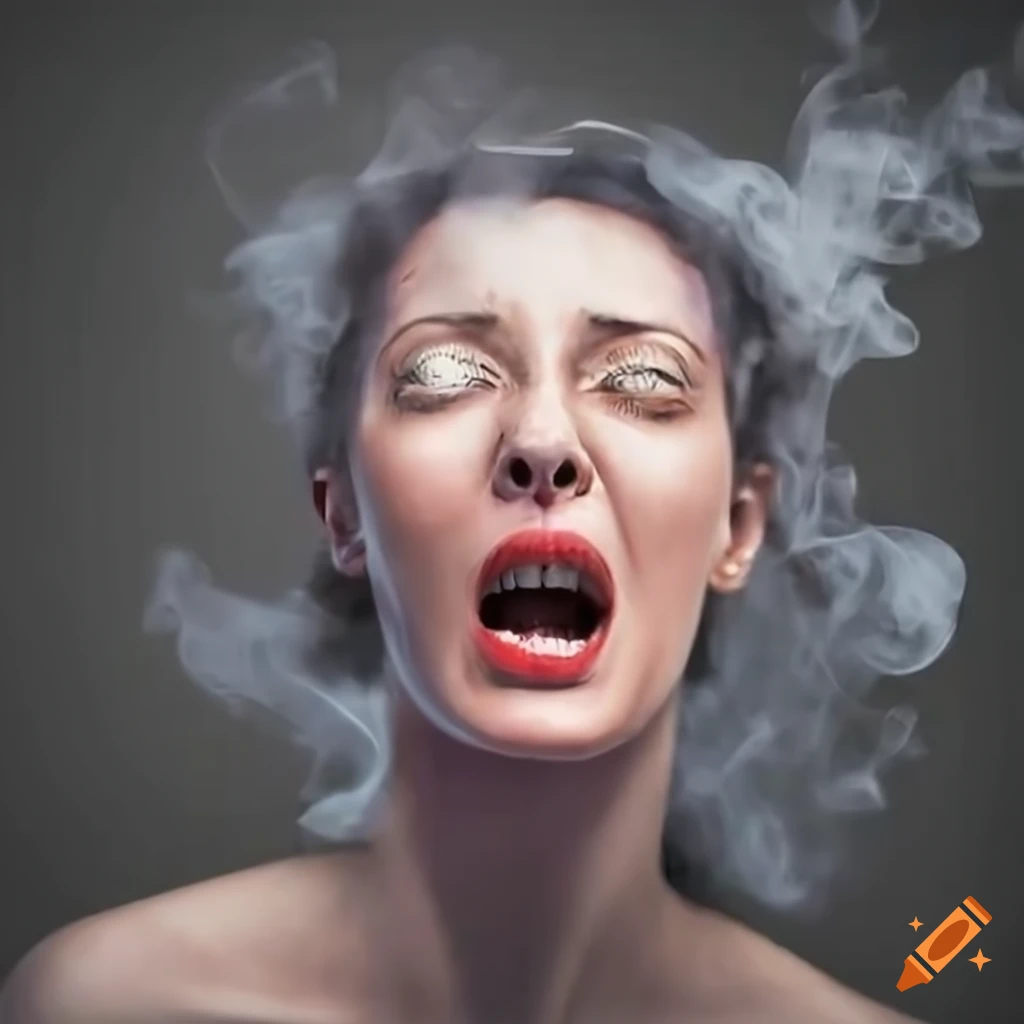 expressive artwork of a screaming woman with smoke