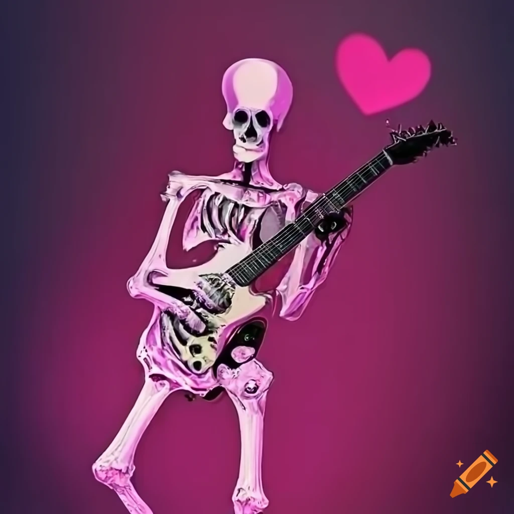 Pink electric guitar with a heartshaped skeleton design