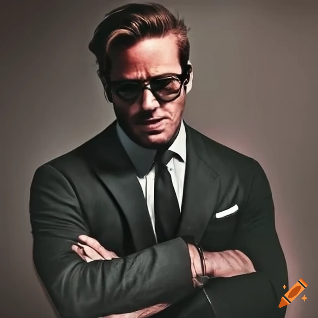 Portrait of armie hammer in a black suit and sunglasses on Craiyon