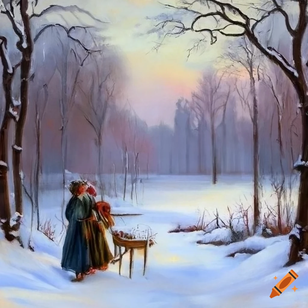 Victorian style oil painting of winter scenery on Craiyon