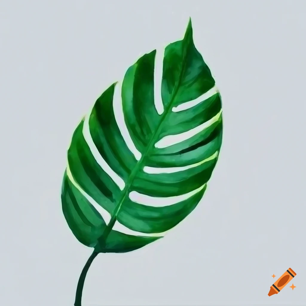 minimal watercolor painting of a tropical leaf