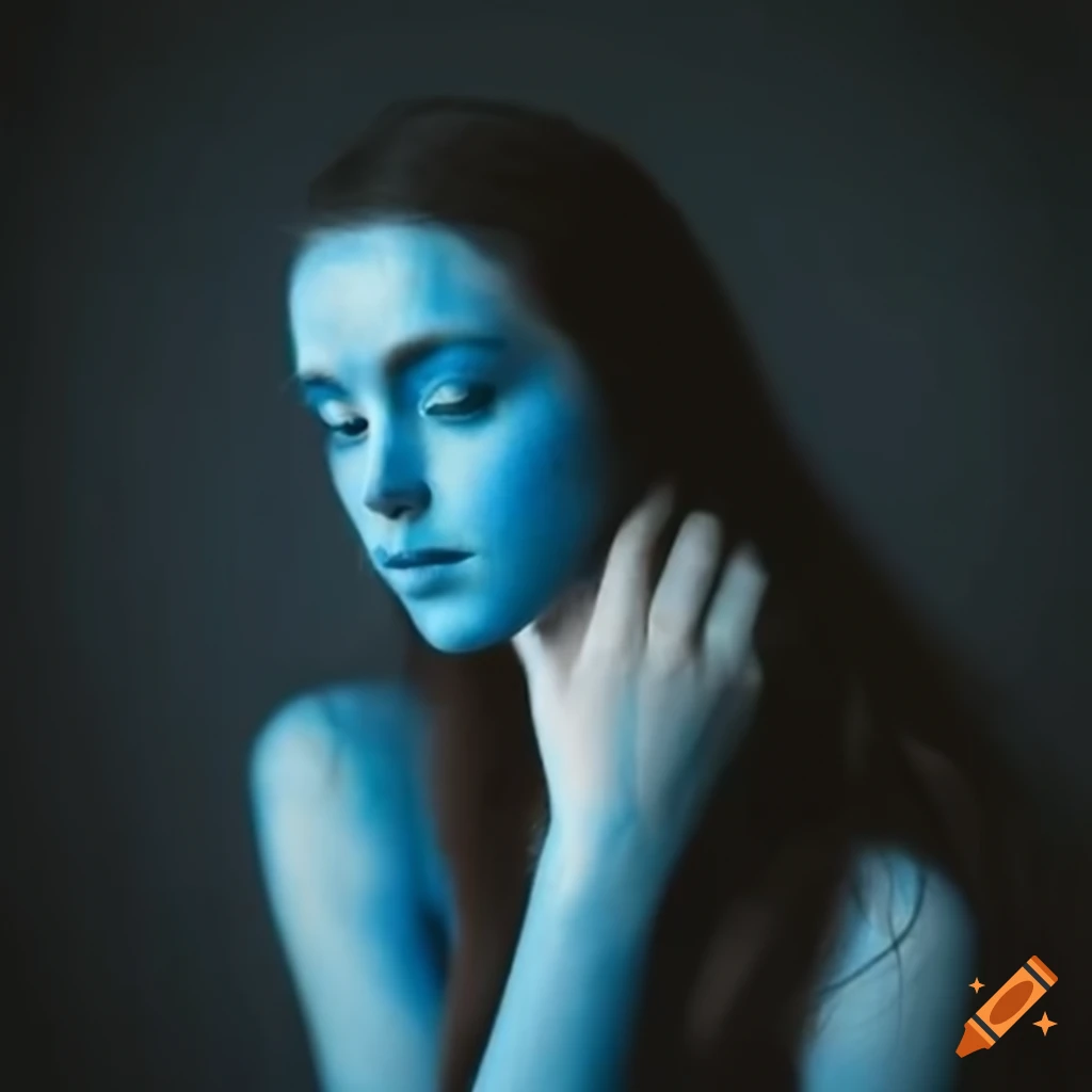 portrait of a young woman with blue skin
