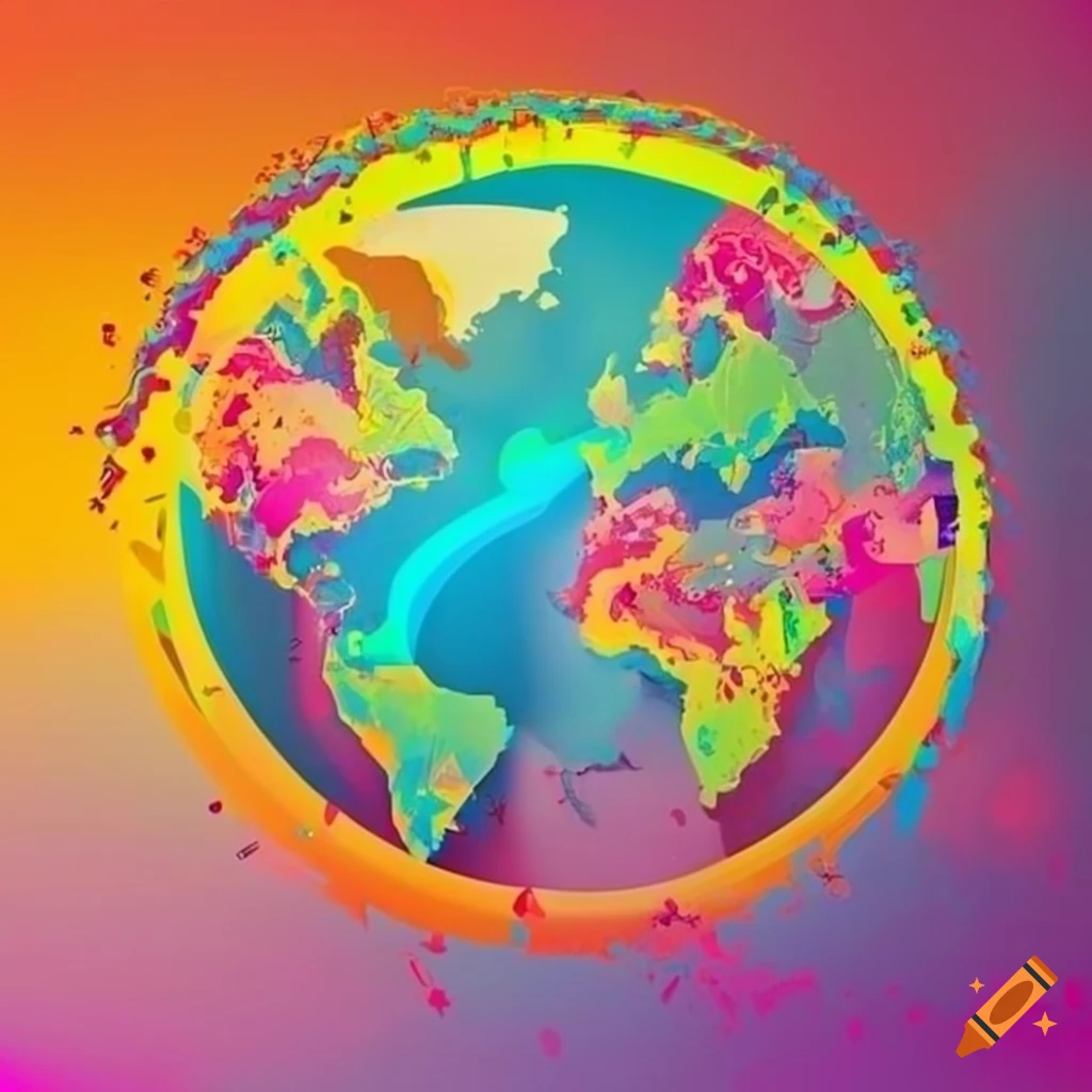 vibrant logo design featuring 'AT' on top of a world map