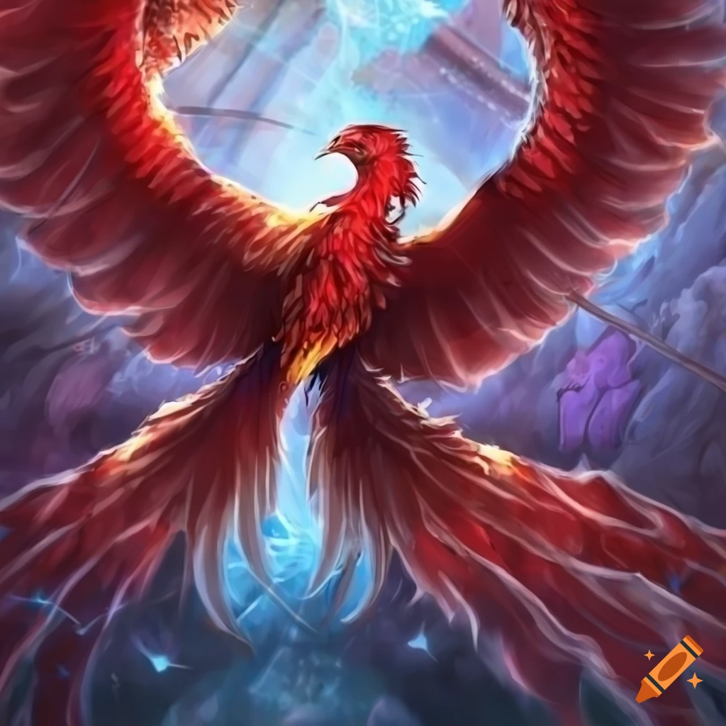 Image of a crimson phoenix rising from a red pool on Craiyon