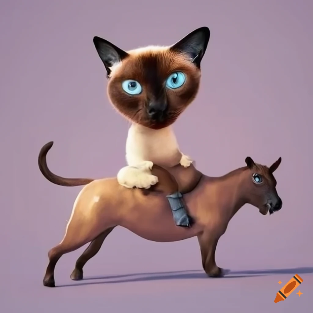 Siamese cat riding a horse