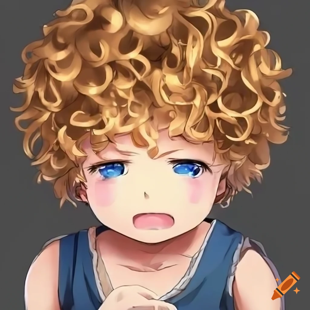 anime toddler boy with curly blonde hair and blue eyes