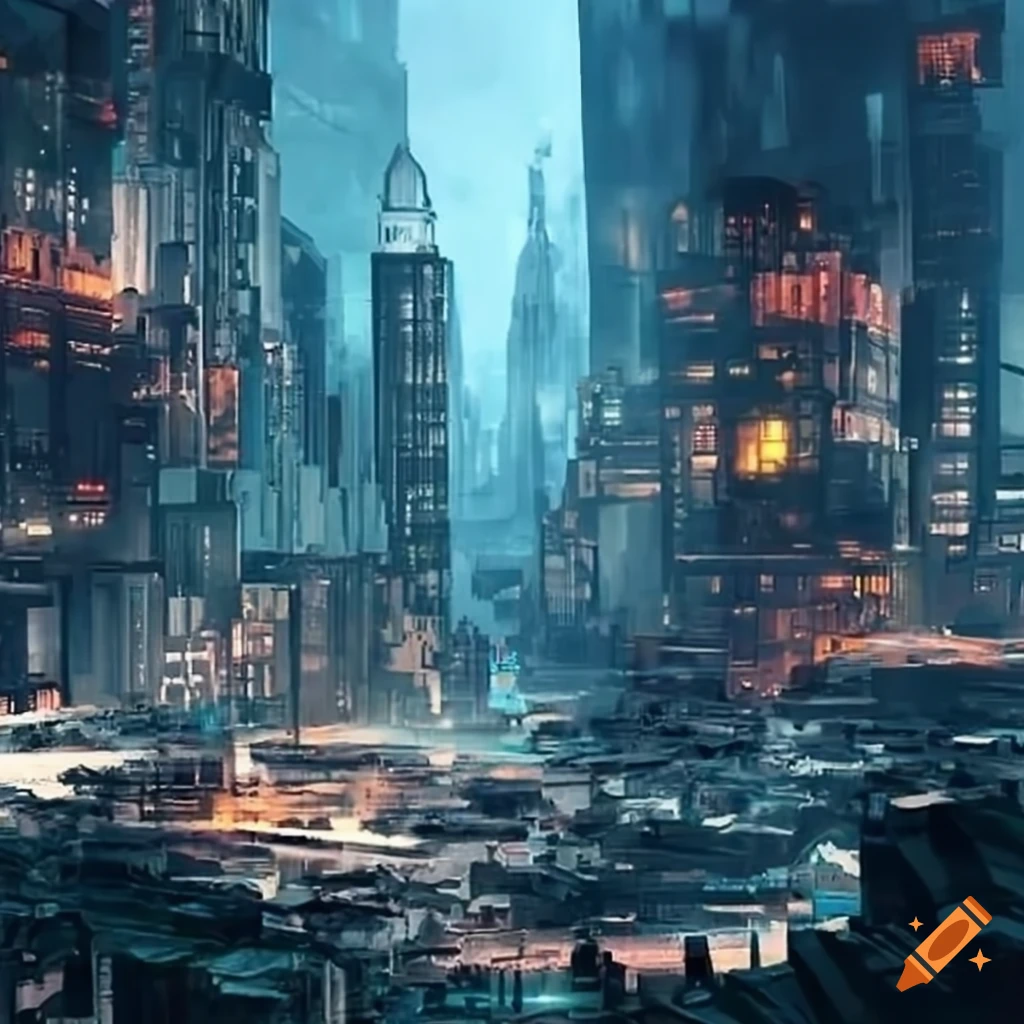 Futuristic dystopian cityscape on Craiyon