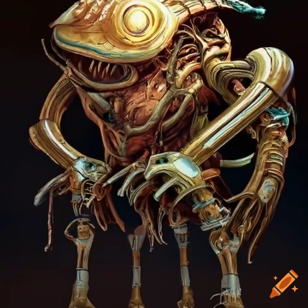 image of a biomechanical tuba creature vehicle