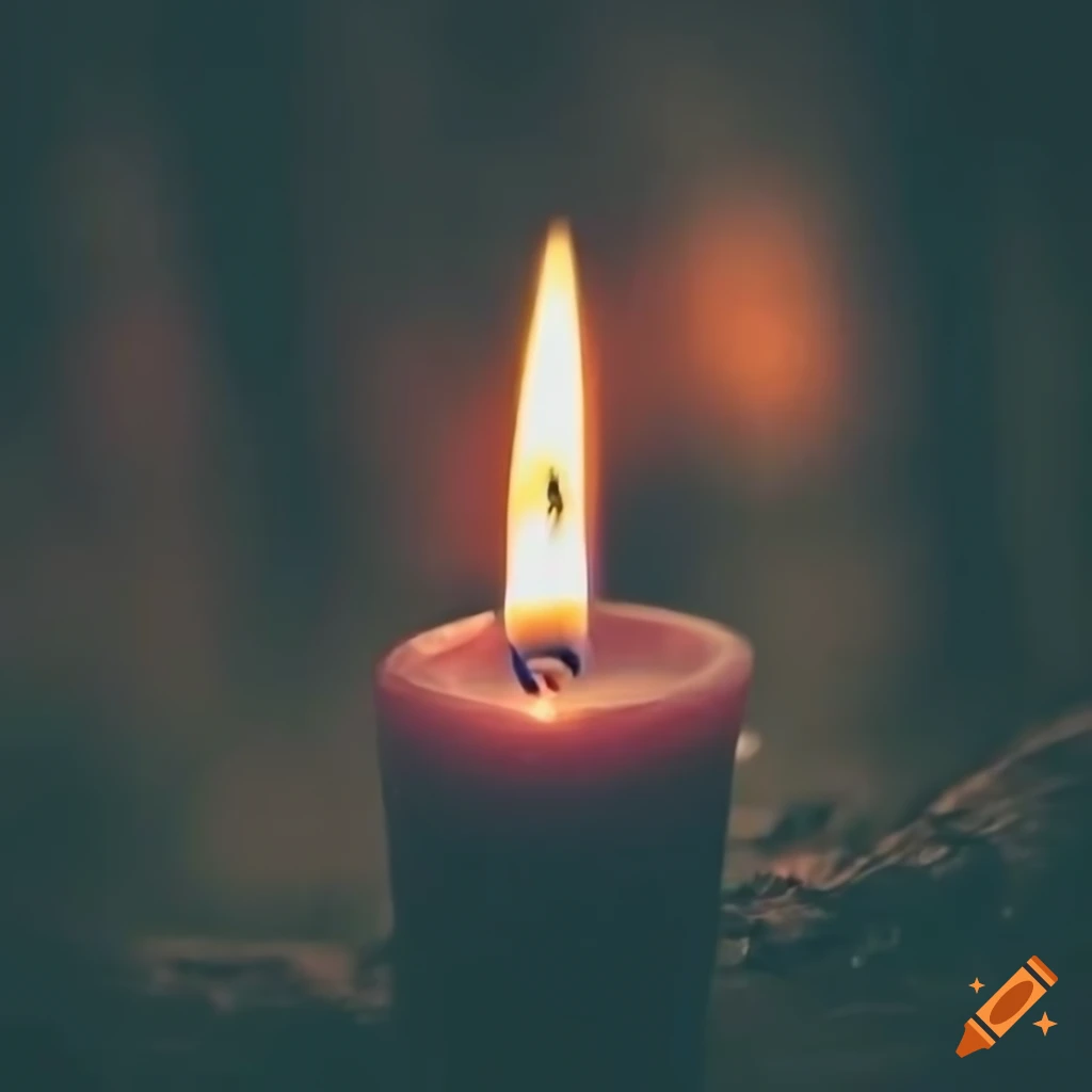 photo of a candle in a dark forest at night