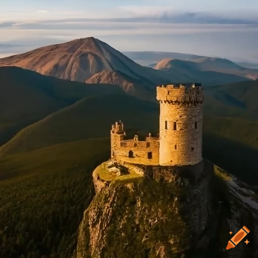 Impressive fortress on a towering mountain on Craiyon