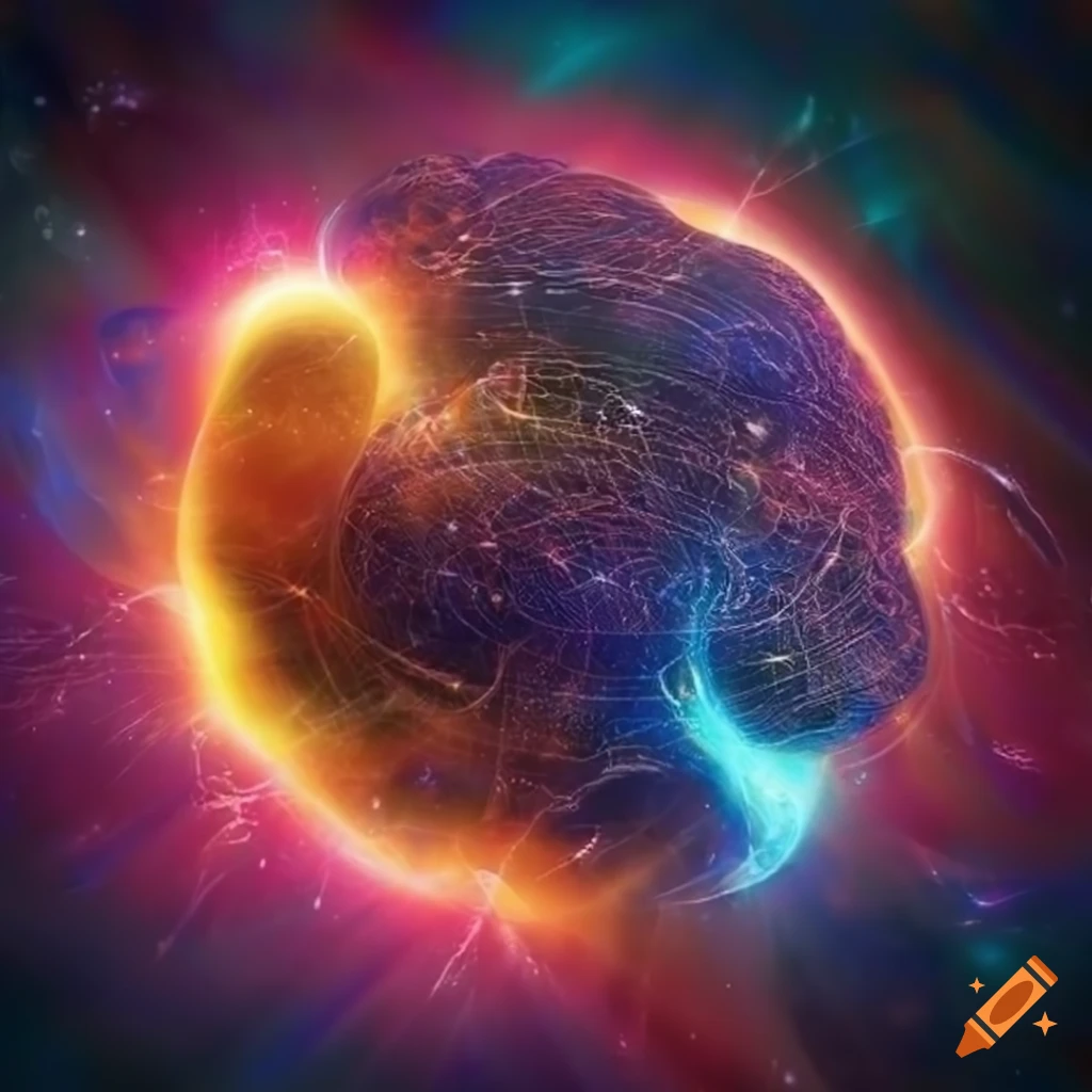 artwork depicting the collision and merging of different universes