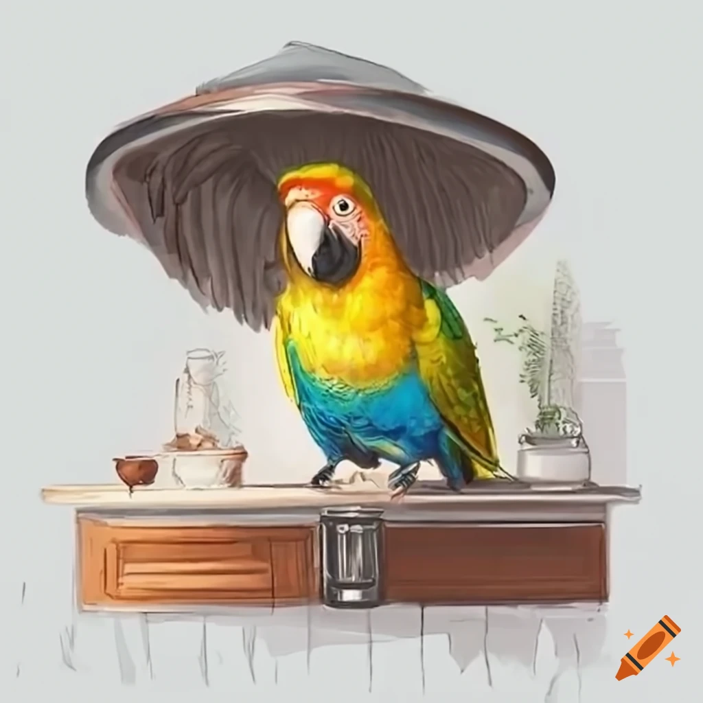 cooker hood with a parrot sitting under it