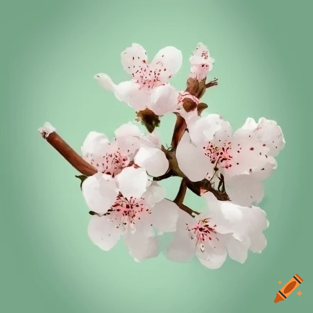 detailed drawing of cherry blossom on white background
