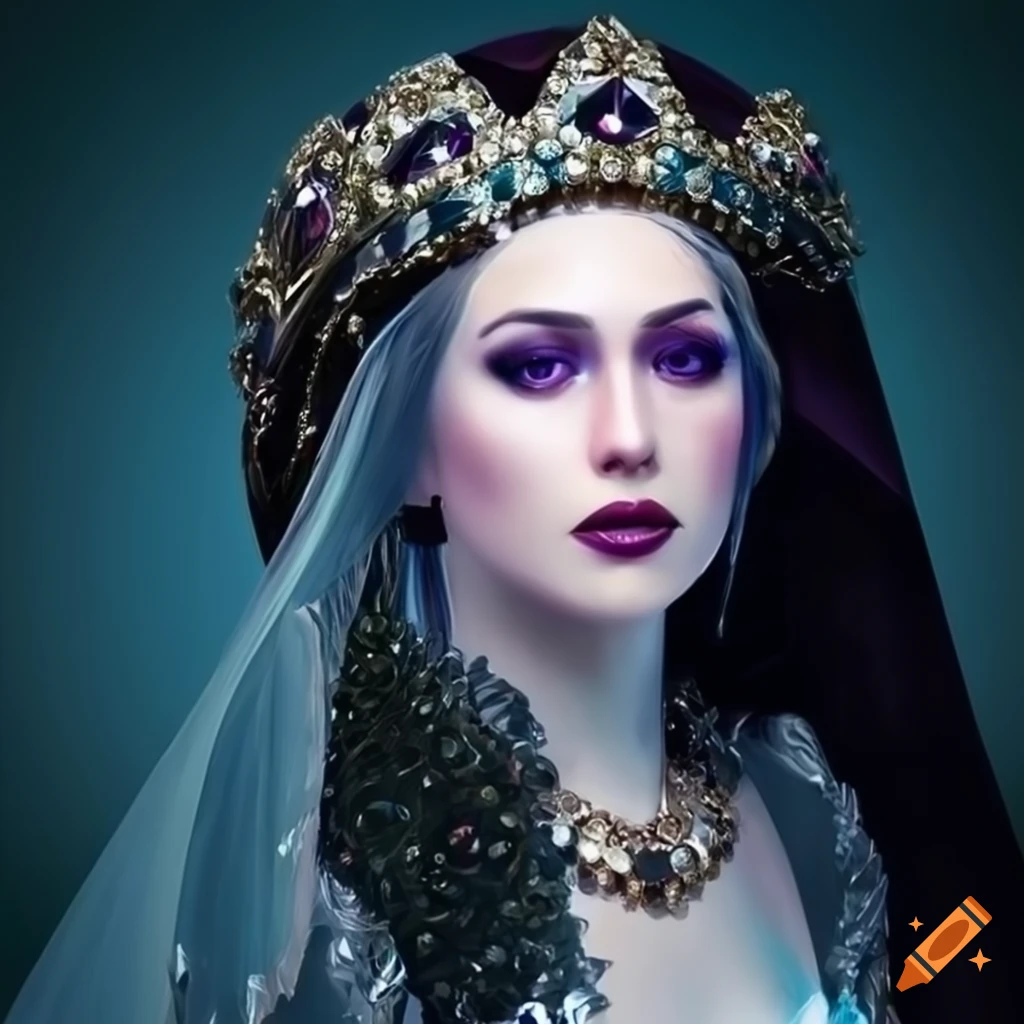 Portrait of a striking woman with silver white hair and purple eyes on ...