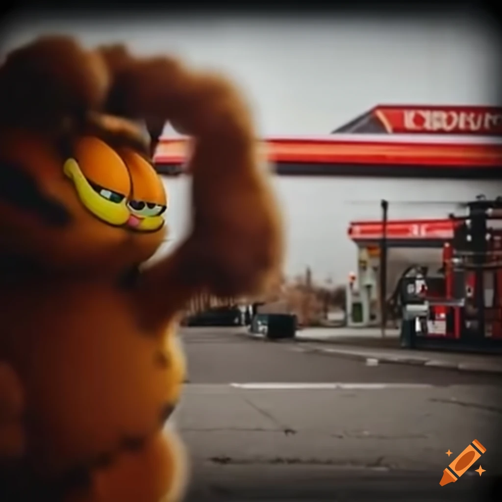 Garfield caught on cctv near a gas station