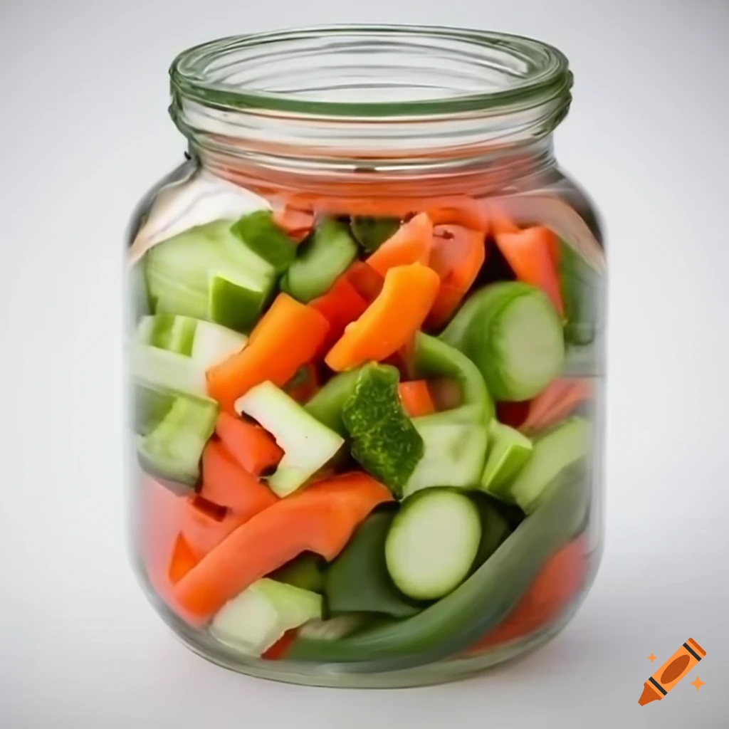 Jar of freshly chopped vegetables on white background on Craiyon