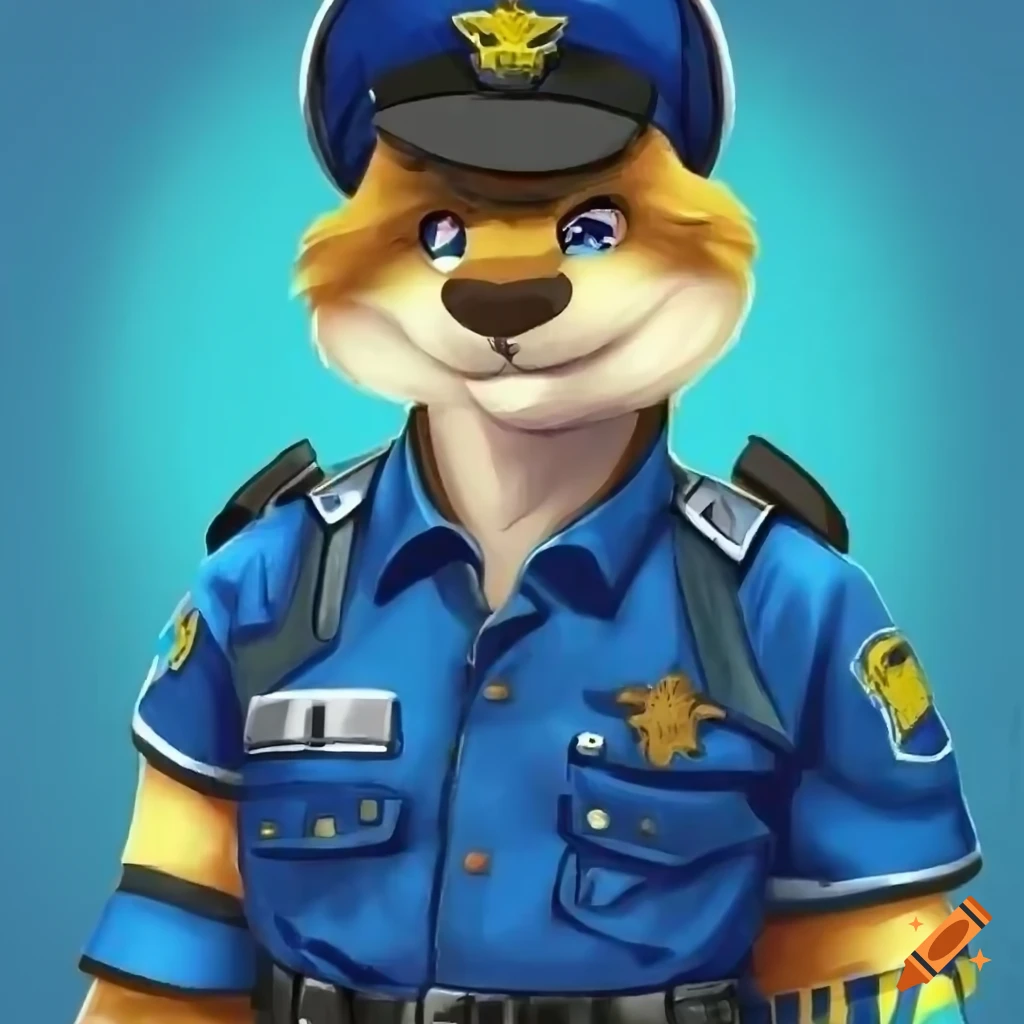Anthro furry character in police uniform posing on Craiyon