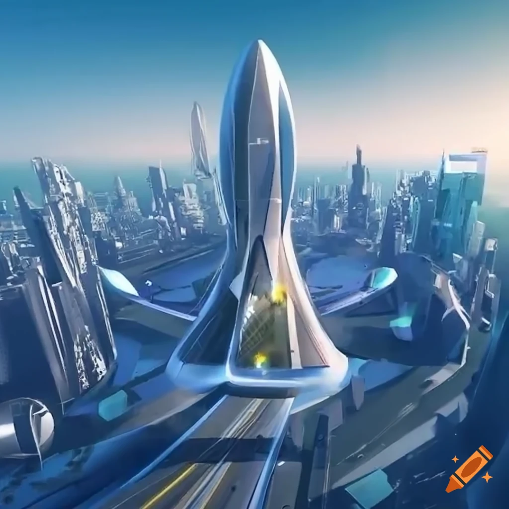 Futuristic city with flying cars on Craiyon