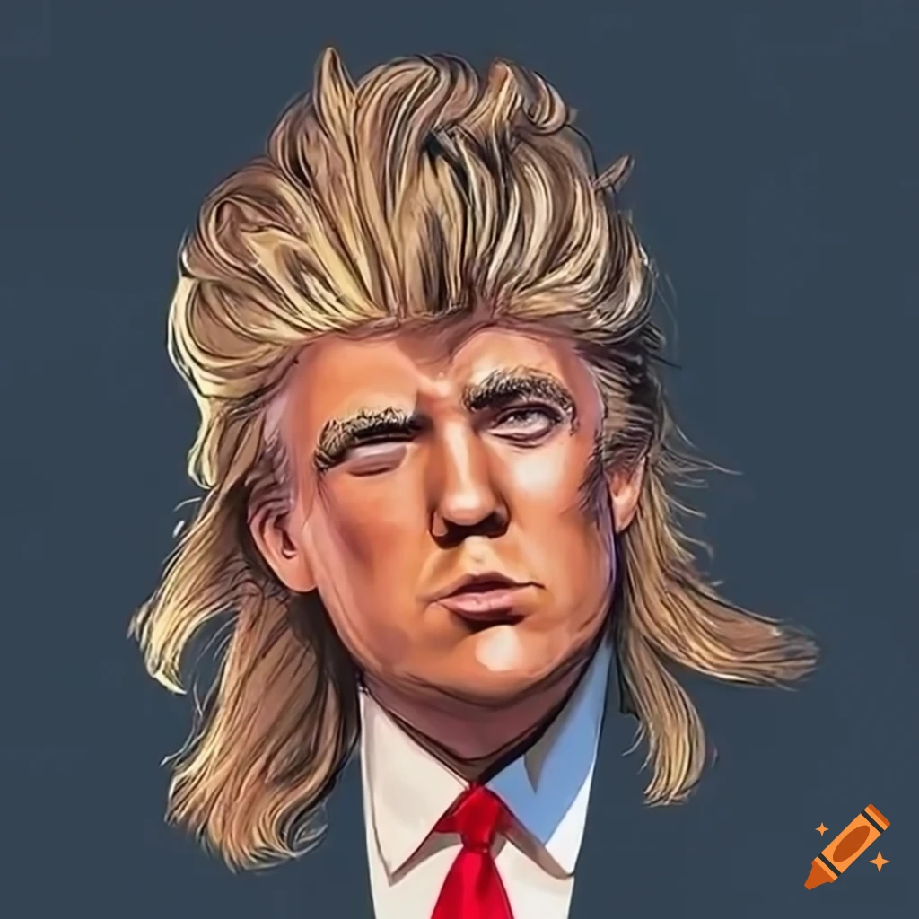 retro style image of Donald Trump with a mullet