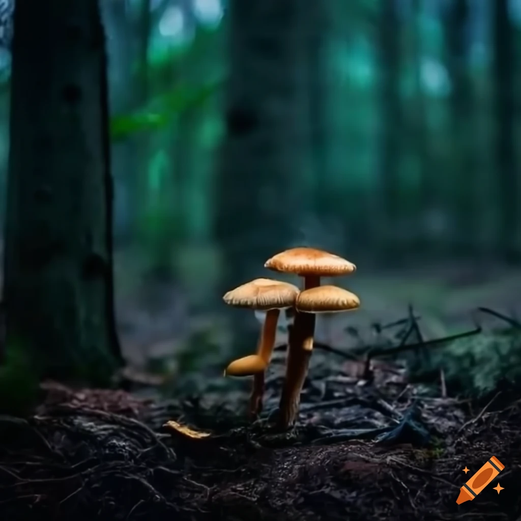 mushroom-filled dark forest
