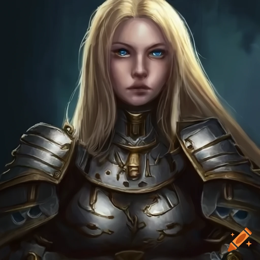 Warhammer 40k Sanguinius Wings Blonde Hair Female Blue Eyes Dynamic Pose Golden Armour On Craiyon 5958