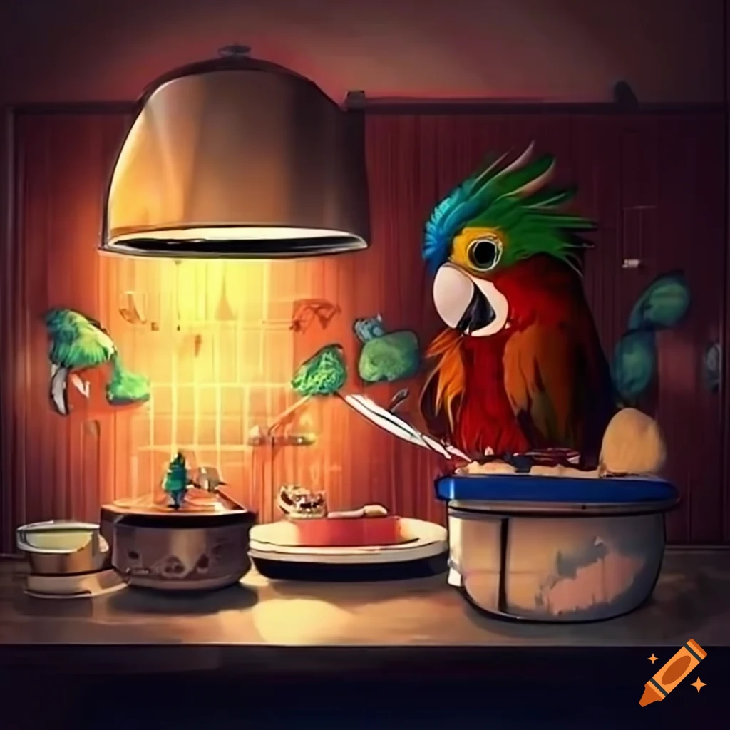 parrot sitting under a cooker hood