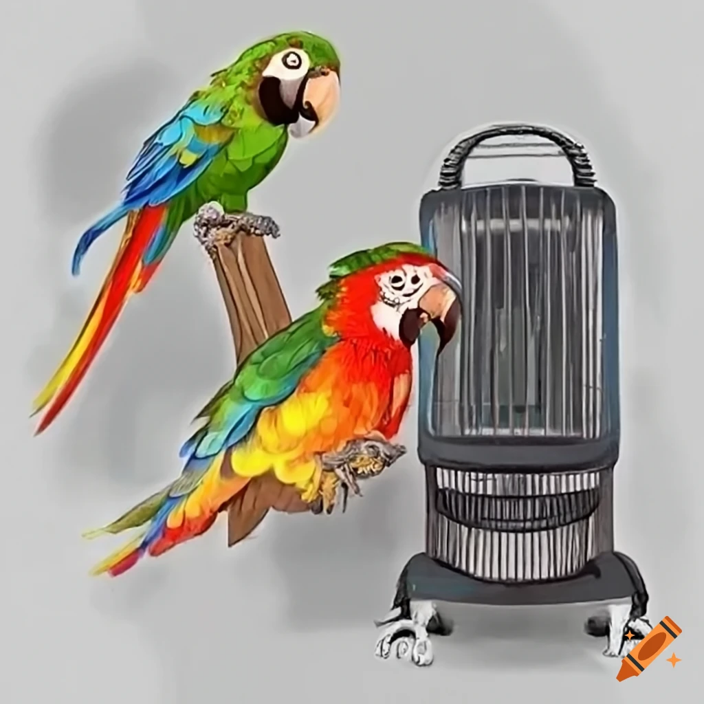 parrot sitting next to a fan heater