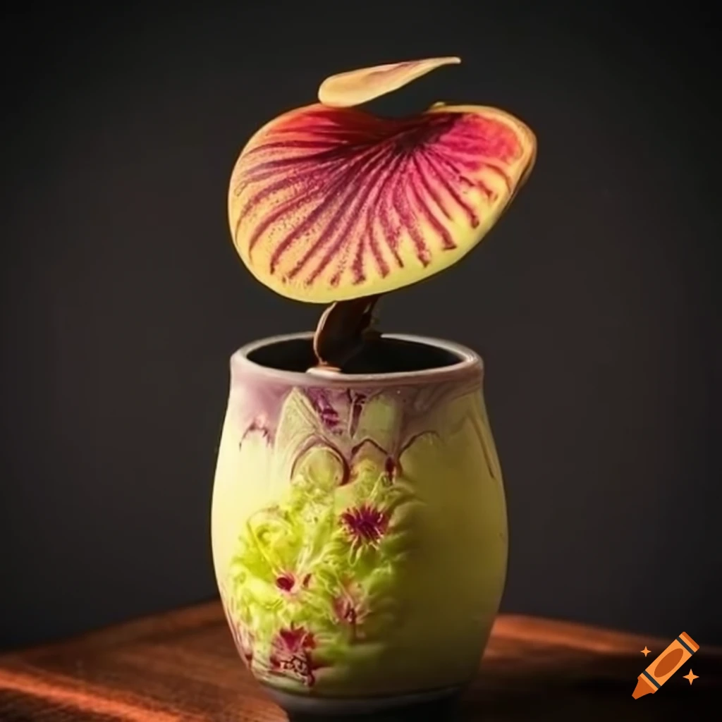 Ceramic pot with a lush carnivorous bonsai on Craiyon