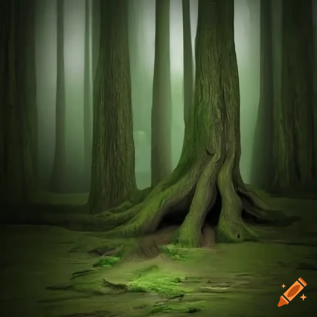 illustration of a Troll Face in a forest