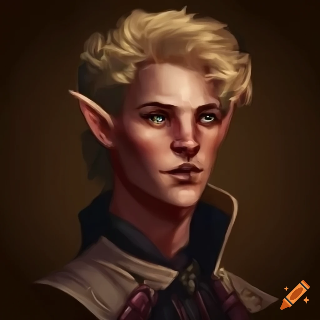 Art of a male half-elf bard character on Craiyon