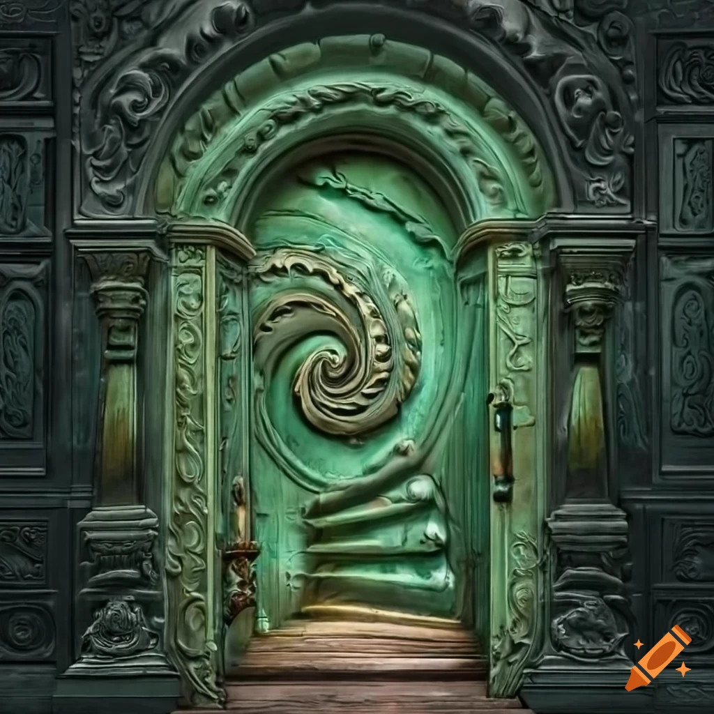 baroque door with spiral galaxy engraving