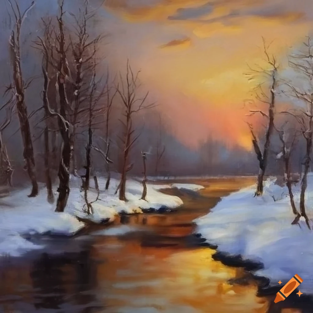 Victorian style oil painting of a winter landscape