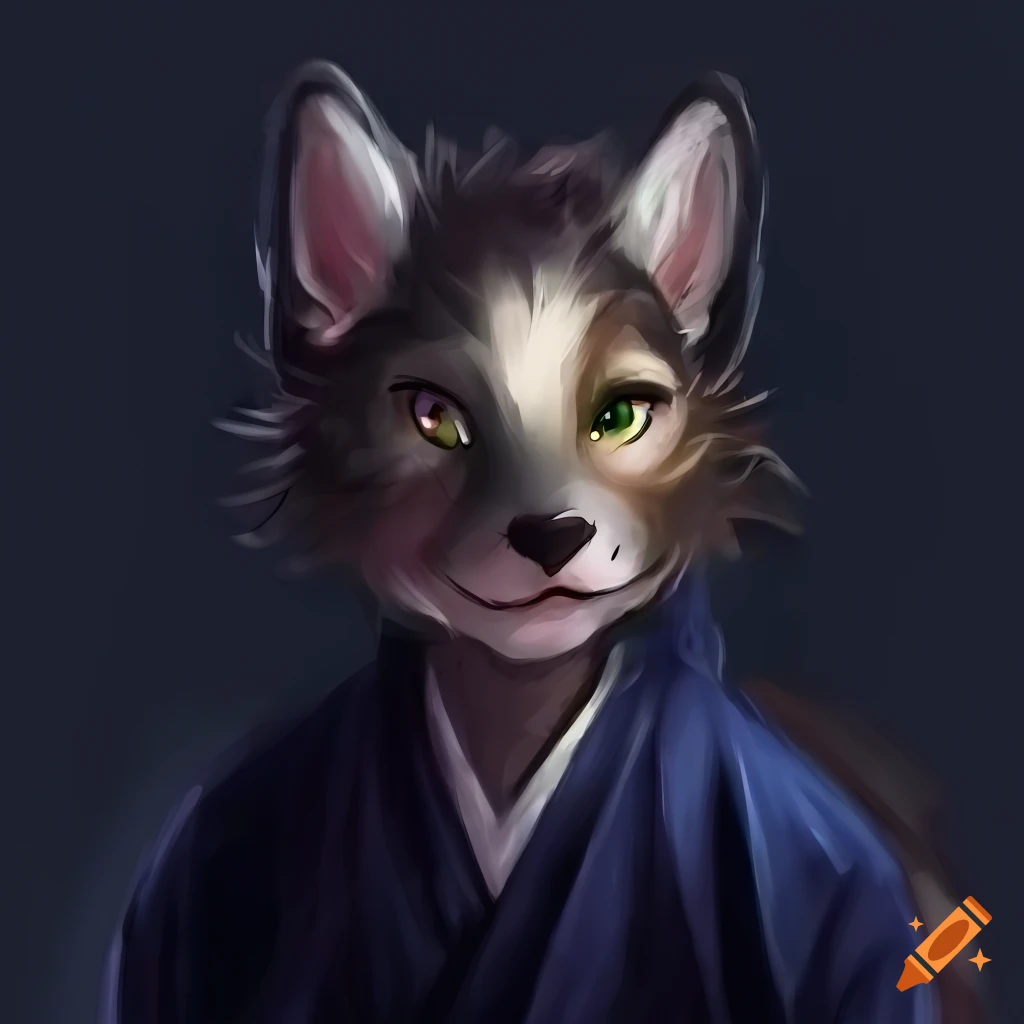 digital art of a cute furry boy in kendo outfit