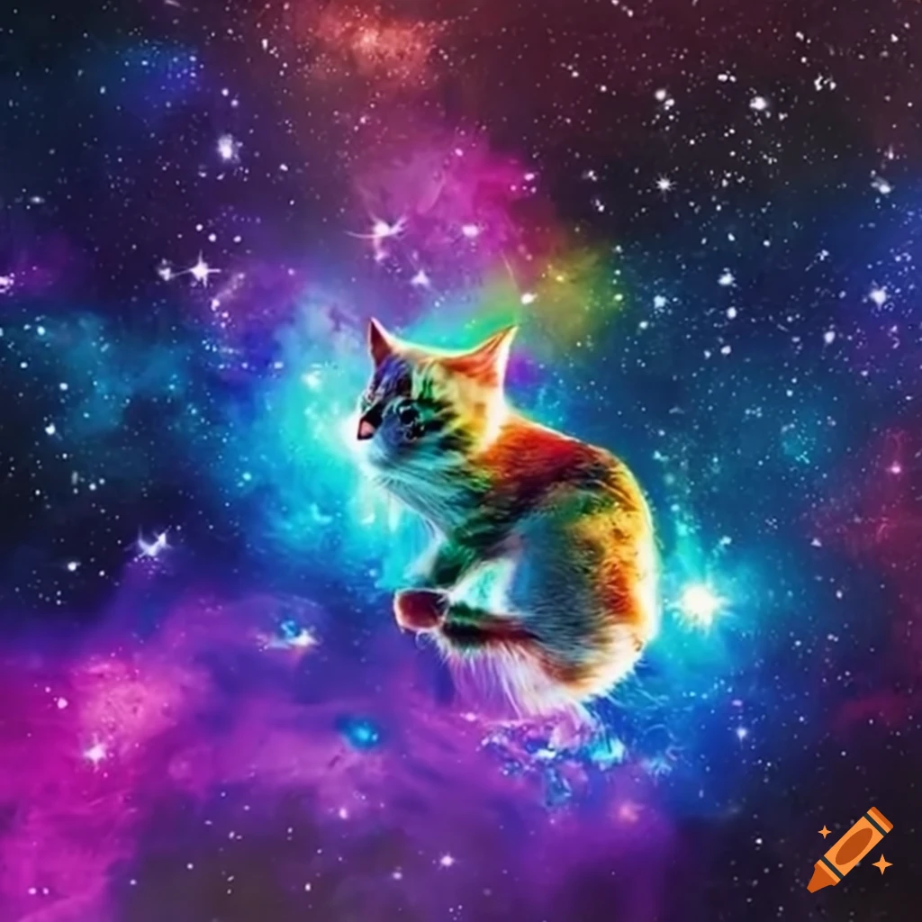 colorful cat in a vibrant galaxy